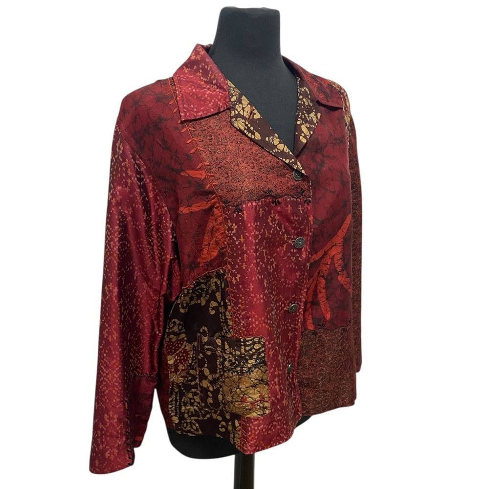 Chico’s Red Patchwork Silk Button Up Jacket - Exc… - image 2